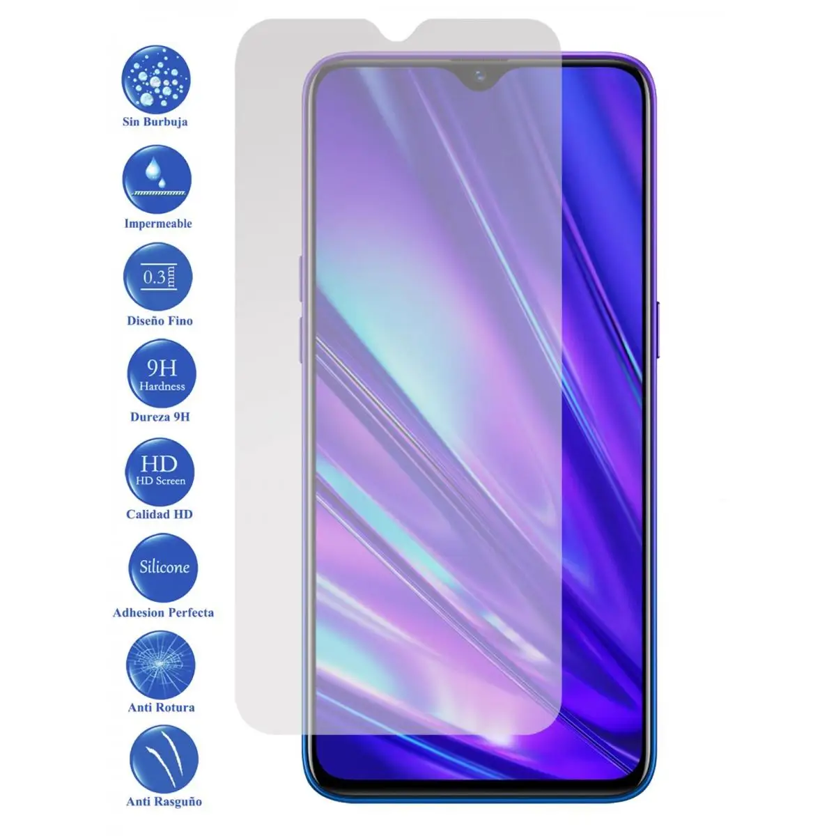 Realme 5 Pro tempered glass screen Protector 9H for movil - Todotumovil