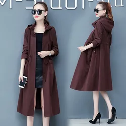 2019 Spring Autumn Classic Long Trench Coat Women Casual Thin Long Sleeve Windbreaker Female Korean Hooded Overcoat Outwear 1180