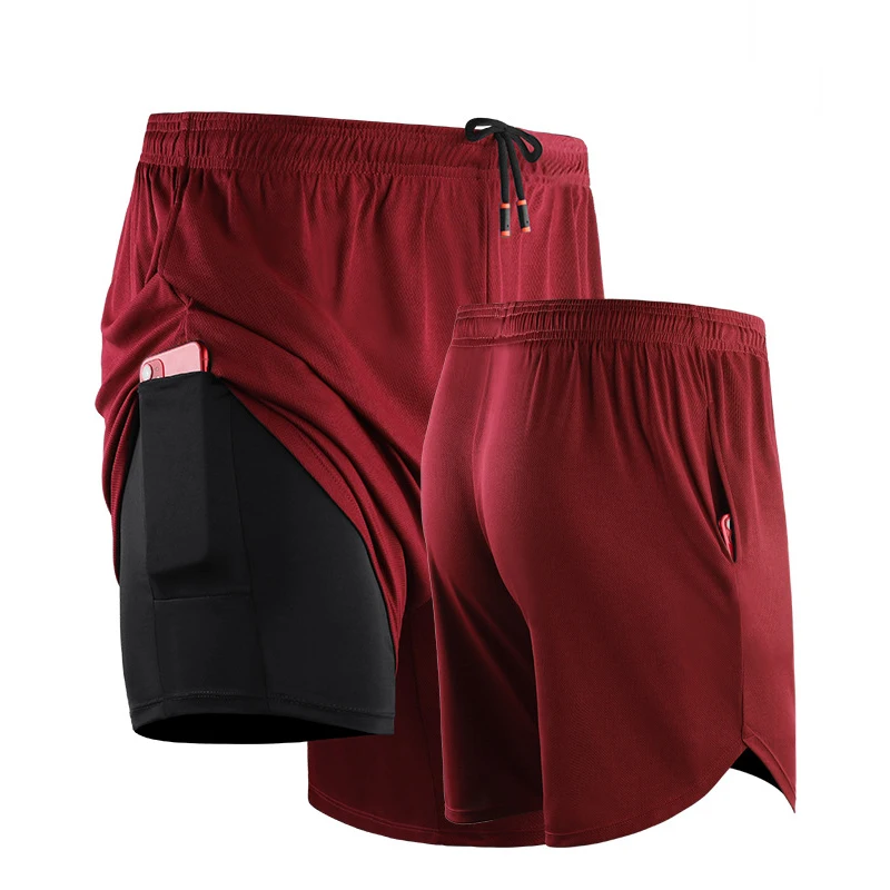 Men Sports Shorts Compression Bottoms Fitness Gym Clothing Training Tights Jogging Cycling Running 2-in-1 Shorts with Liner