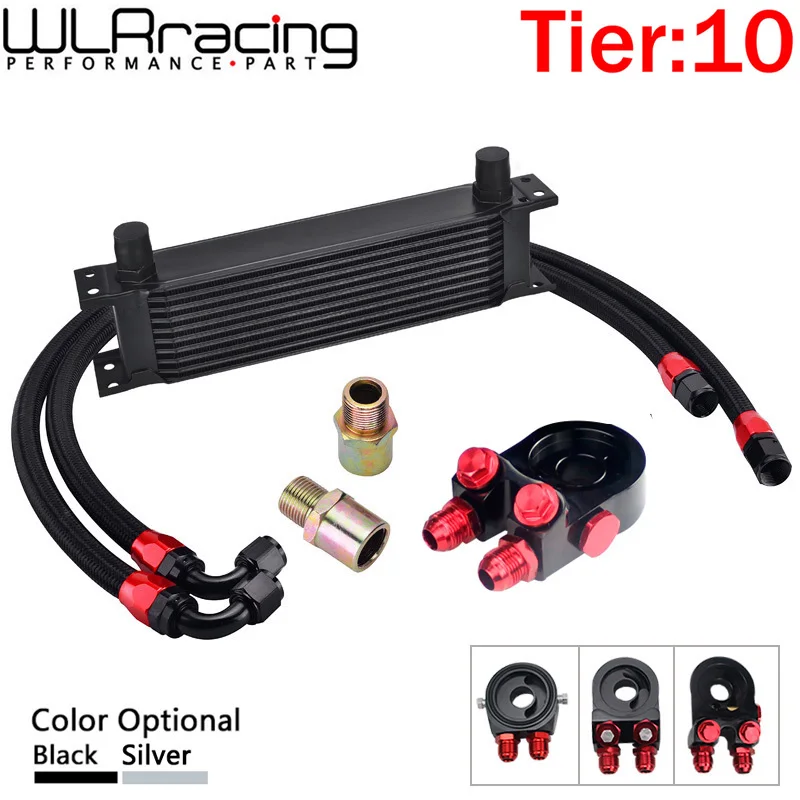 

Universal 10 Rows AN10 Transmission Oil Cooler Oil Filter Sandwich Adapter And Stainless Steel Braided Fuel Hose Accessories