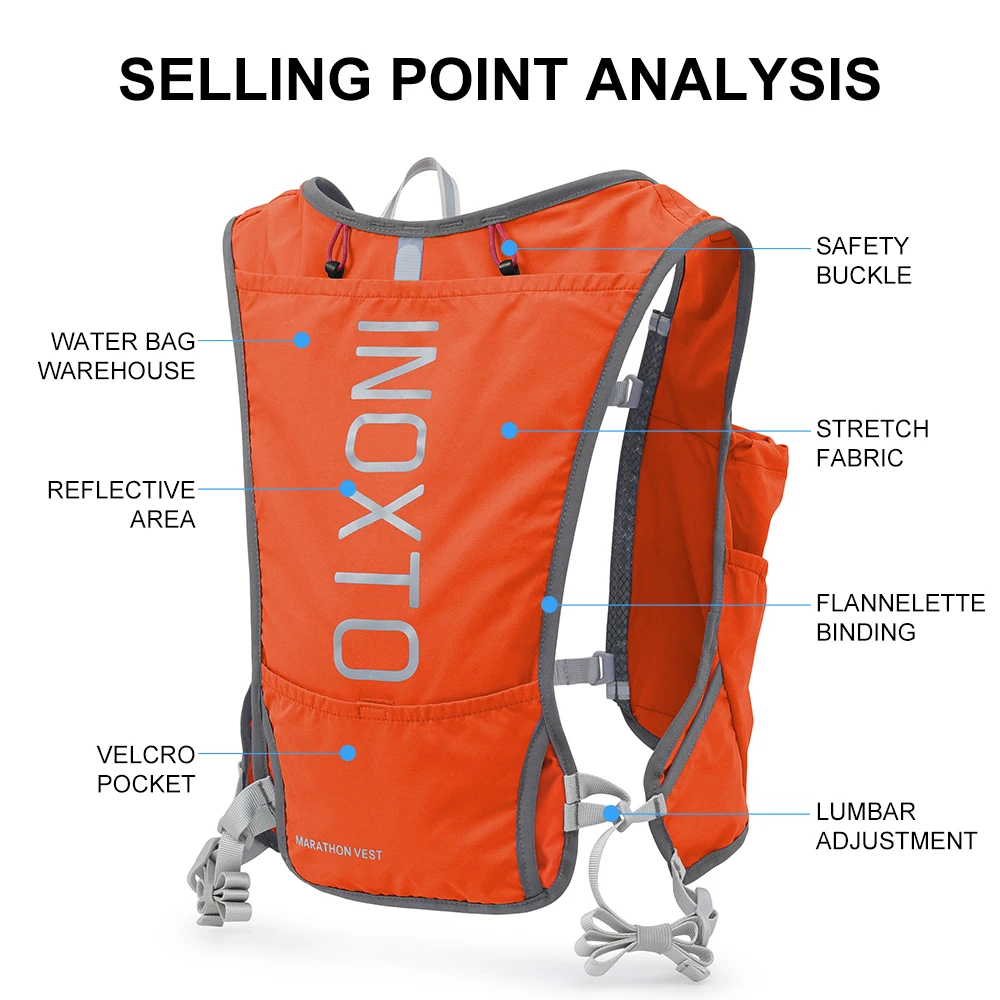 Quick-drying running backpack 5L, ultra-light hydrating vest mountain bike bag, breathable, 1.5L water bag 250ML water bottle