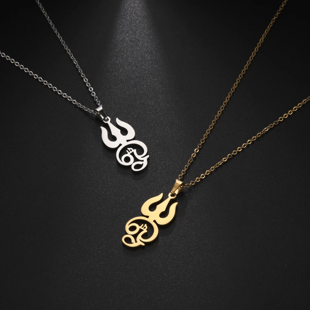 Dawapara Indien Tamil Om Symbol mit Dreizack Anhänger Edelstahl Halskette Om Shiva Symbol Yoga Vintage Talisman Schmuck – Detail 8