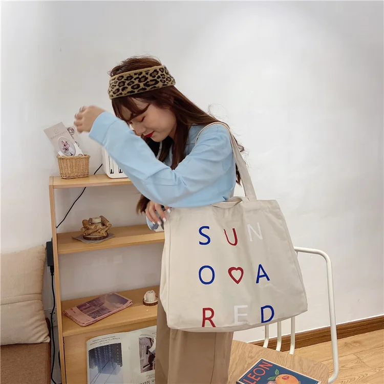 

Women Canvas Shoulder Bags letters Printed Shopping Bags Casual Cloth Tote Schoolgirl Eco Bag Lady Shopper Bags canvas tote bag