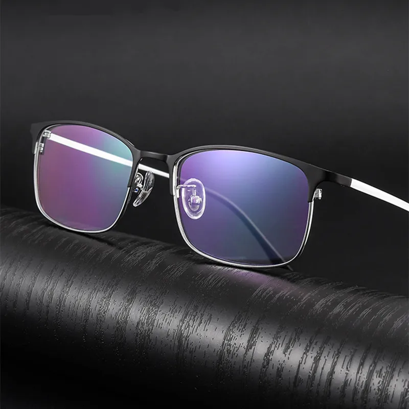 New Business Anti Blue Light Blocking Men Reading Glasses CR-39 Resin Aspheric Glasses Lenses Metal Retro Frame Optical Eyewear