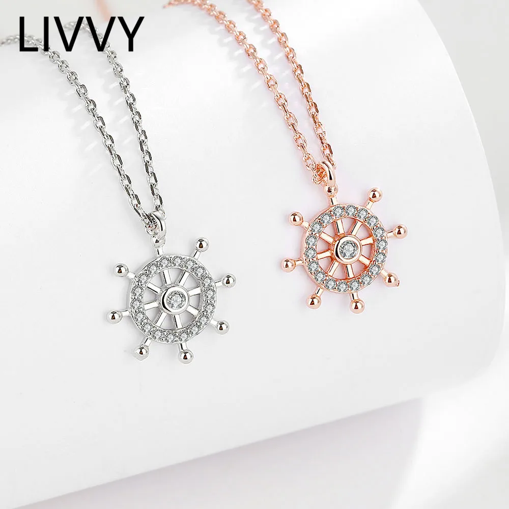 LIVVY  Silver Color New Fashion Creative Wheel Rudder Pendant Necklace For Women Punk Accessories Party Jewelry Gift