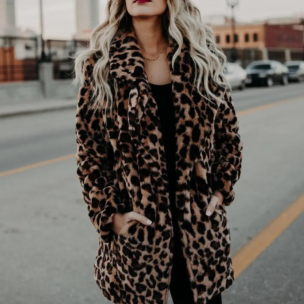 

1Pc Plus Size Winter Coat Women coat Luxury Women Long Sleeve Lapel Collar Leopard Print Woolen Thick Warm Midi Coat 2022 3XL