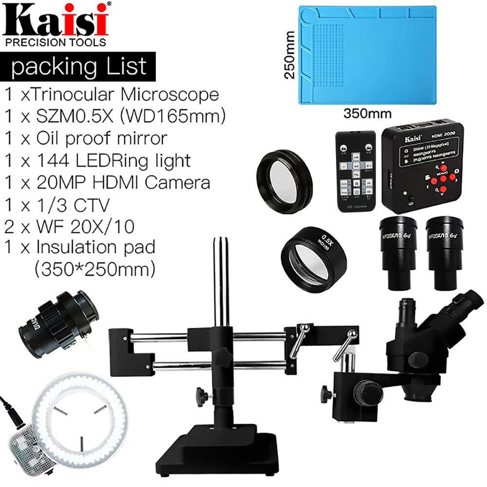 3.5X-90X Double Boom Stand Zoom Simul Focal Trinocular Stereo Microscope 38MP HD-MI USB Industrial Camera For Phone PCB Repair