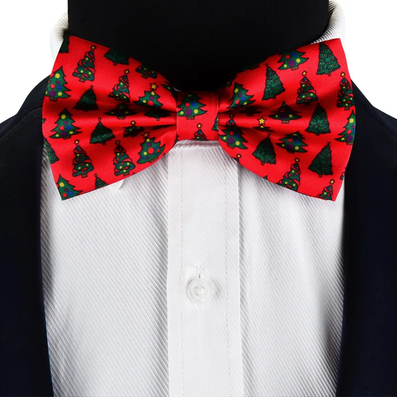 GUSLESON Christmas Bow Ties Snow man Christmas Tree Pattern Silk Festival Theme Tie Mens Bow Tie Christmas Party Gift for Men