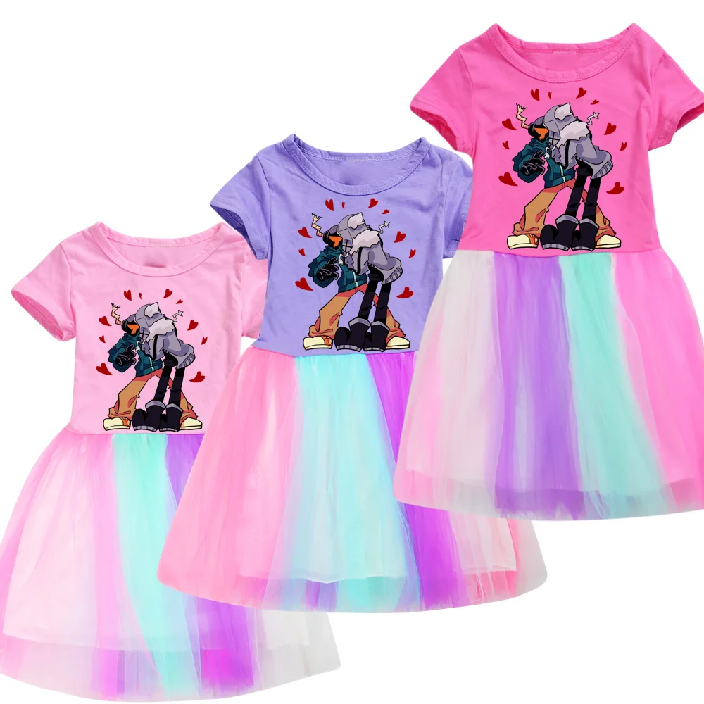 

New Fashion Friday Night Funkin Game Summer Dress Girl Cotton Knee-Length Baby Girls Clothes Teenage Princess Costume