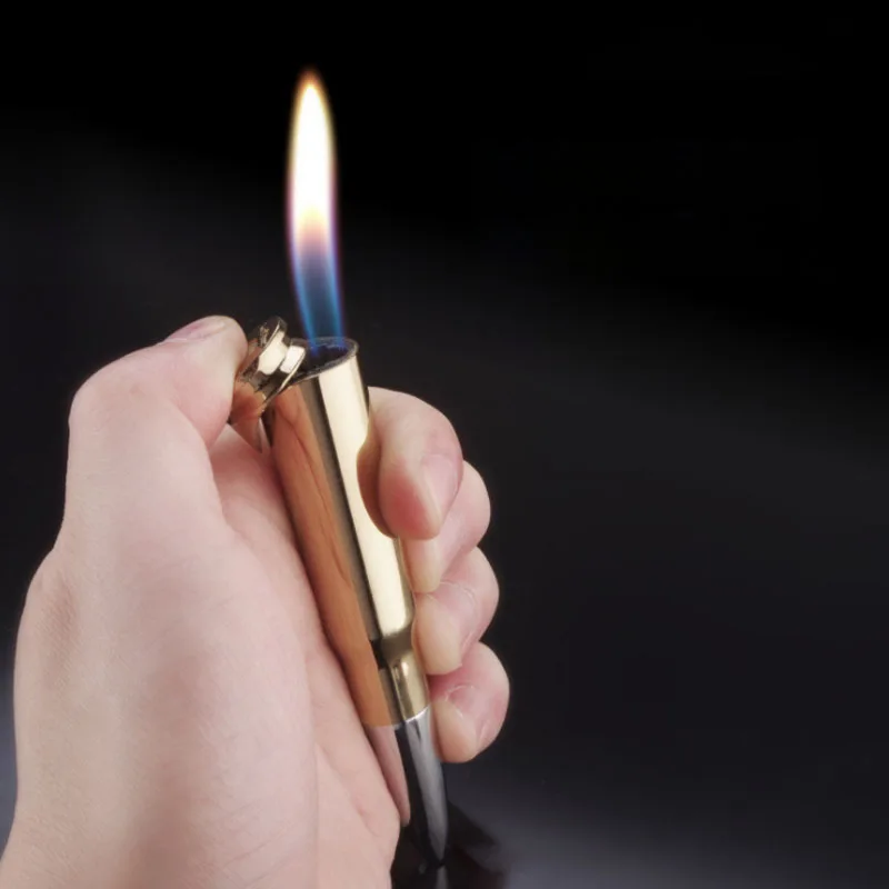 Creative Metal Bullet Shape Flame Lighter With Laser Light Butane Gas Windproof Cigarette Lighters Novelty Gadget