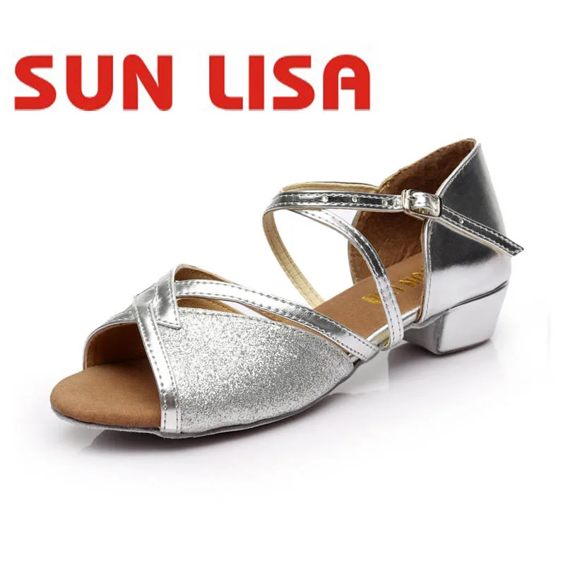 

SUN LISA Wholesale Children's Girl's Latin Dance Shoes Kids Women's Professional Dancing Shoes low heel 3.5cm