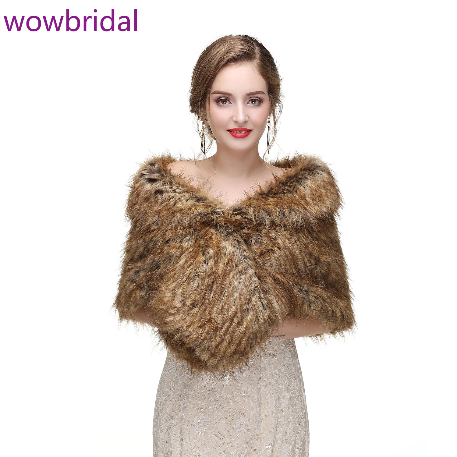 Wowbride-معطف شتوي من الفرو الصناعي الدافئ ، رداء الزفاف ، سترة ملفوفة للحفلات