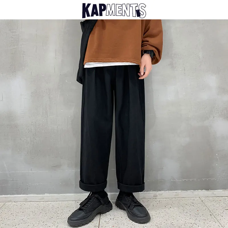 KAPMENTS Men Black Jeans Japanese Harajuku Denim Pants 2023 Joggers Mens Streetwear Wide Leg Sweatpants Male Vintage Trousers