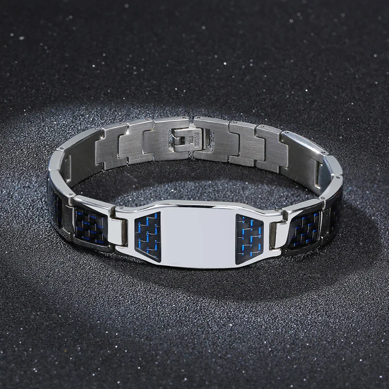 Carbon Fiber Bracelet Men Custom Star of David Logo Stainless Steel Hand Chain ID Bracelets For Dad Boyfriend Gift