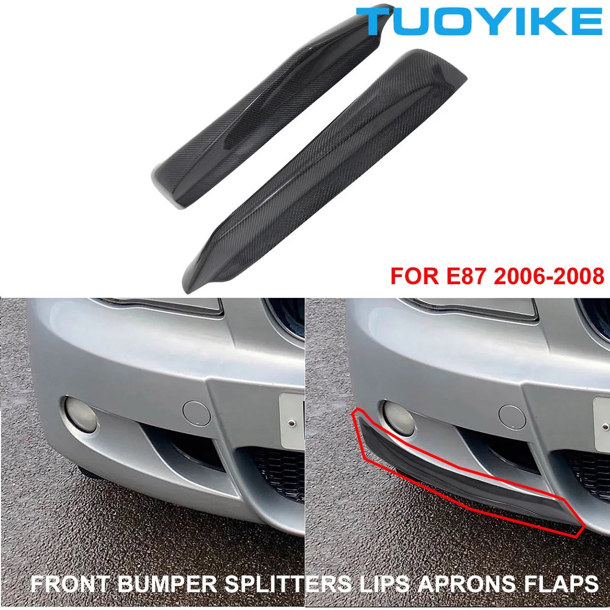 

Car Styling Real Dry Carbon Fiber Front Bumper Splitters Lips Aprons Flaps For BMW 1-Series E87 2006-2008 Exterior Parts 2PCS