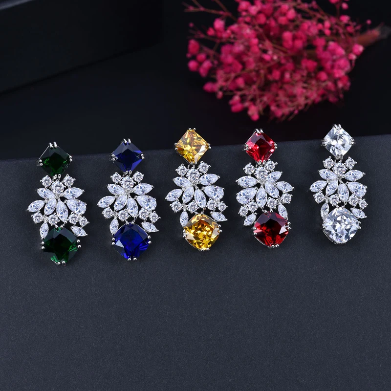 ANGELCZ Brilliant Yellow Cubic Zircon Stone Big Wedding  Jewelry Long Pendant Drop Earrings Necklace Set Bridal Accessories J196