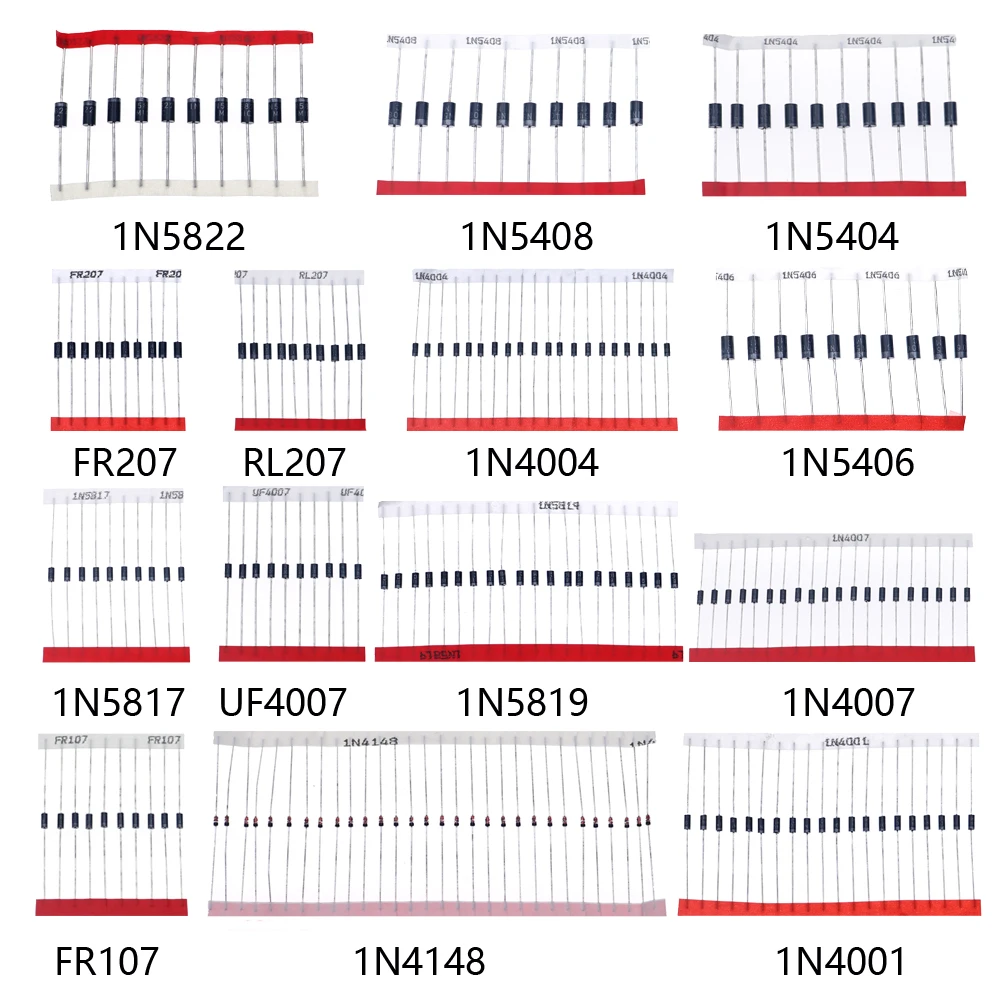 200pcs/lot Fast Switching Schottky Diode Assorted Kit 1N4001 1N4004 1N4007 1N5408 UF4007 FR207 1N5817 1N5819 1N5822 1N4148 RL207
