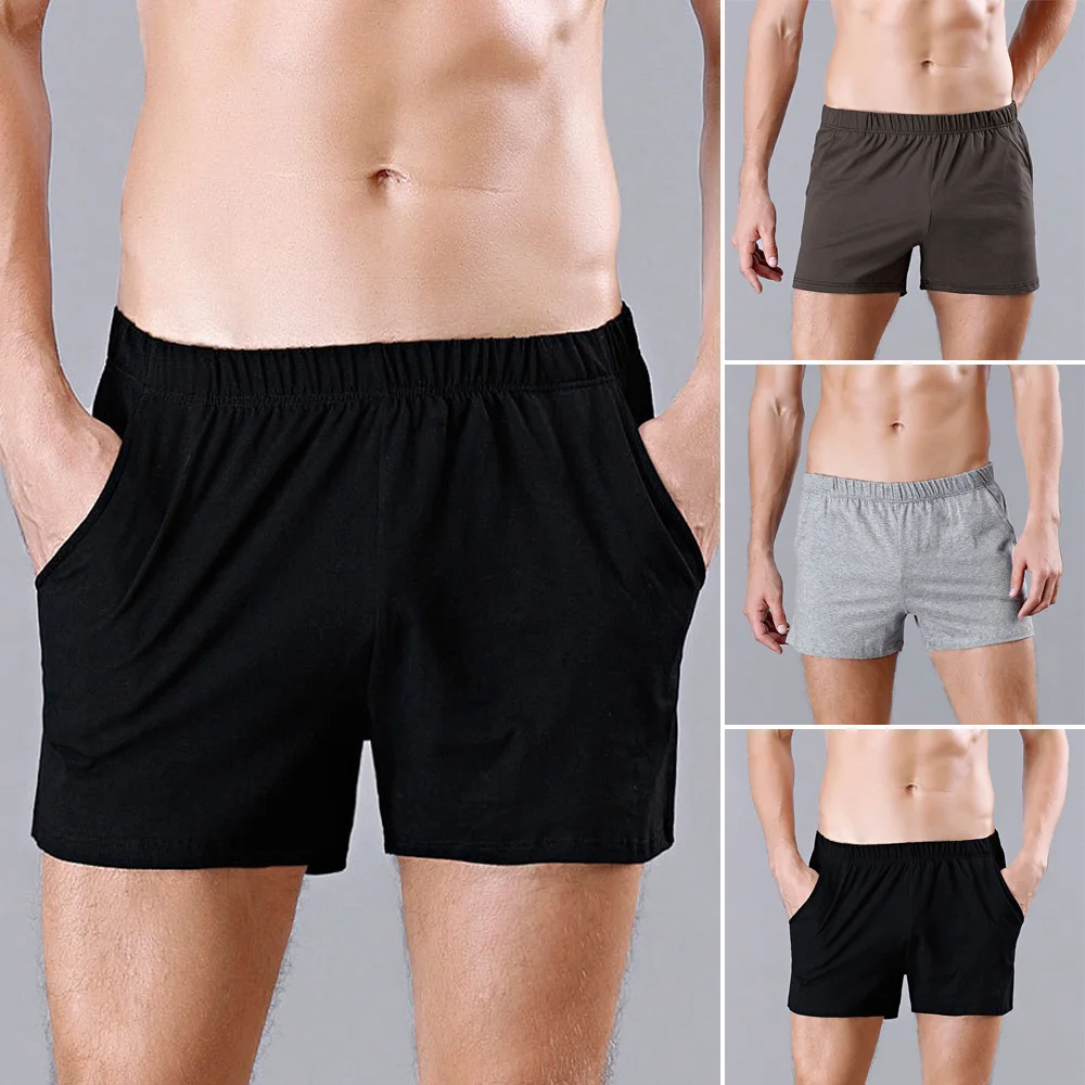 Shorts de pijama de algodão masculino, pijamas casuais sólidos, boxers soltos, cueca, bottoms de sono, calça de suor masculina, verão, A50