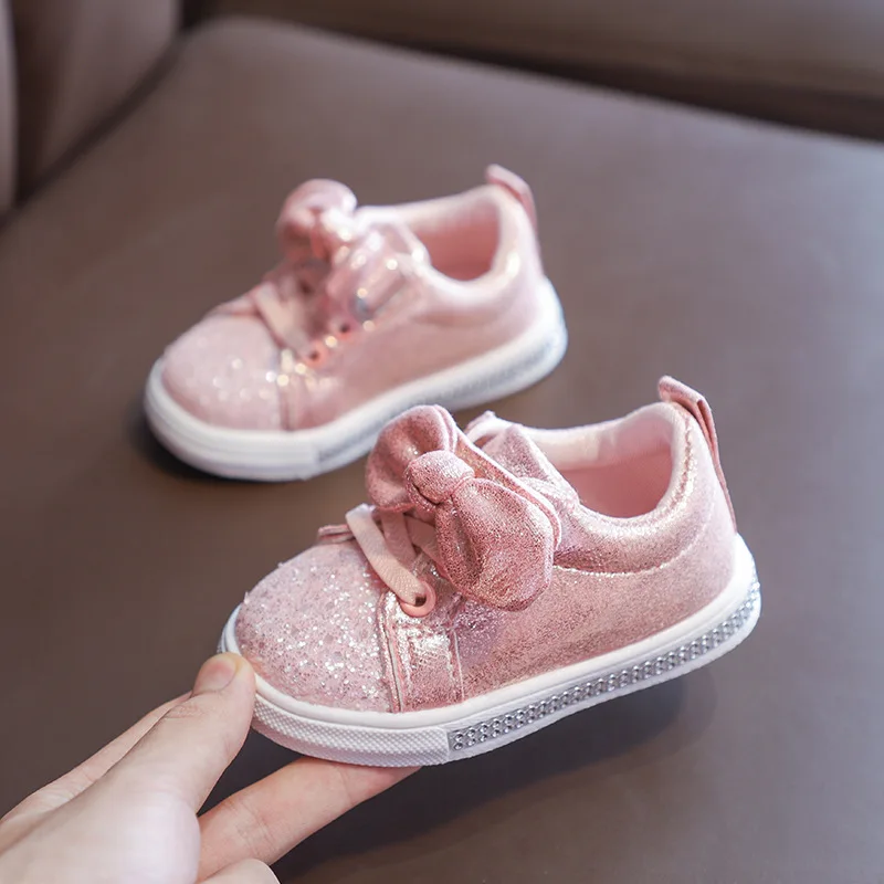 2019 new Fashion Sequin Bow Girls shoes Sneakers Toddler Little Kid Casual Trainers Children Non-Slip Shoes 1 2 3 4 5 6 Year Old