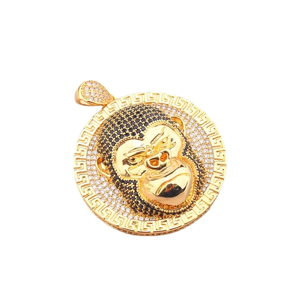 

Iced Out Gorilla Medals Pendant Hip Hop Jewelry Gold Silver Color Micro-inlaid AAA+ Zircon with 4mm Tennis Chain for Men Women