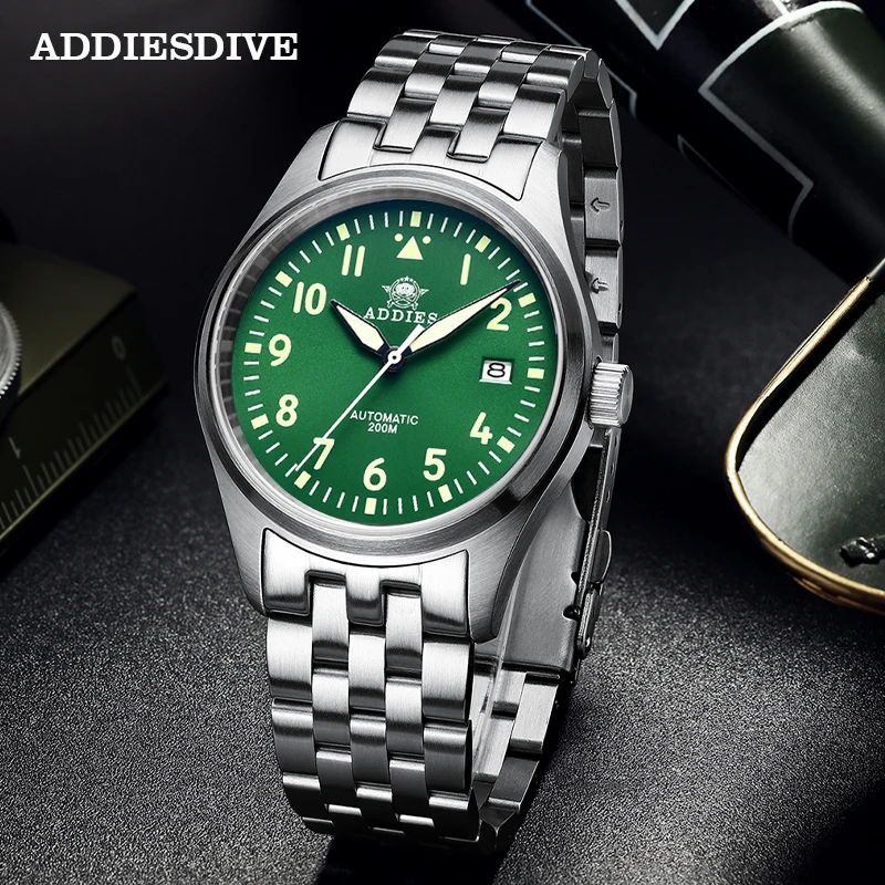 ADDIESDIVE Uhr Automatische mechanische Taucheruhr C3 Leuchtende Herrenuhren Taucher Saphirglas 200 m Taucheruhr NH35