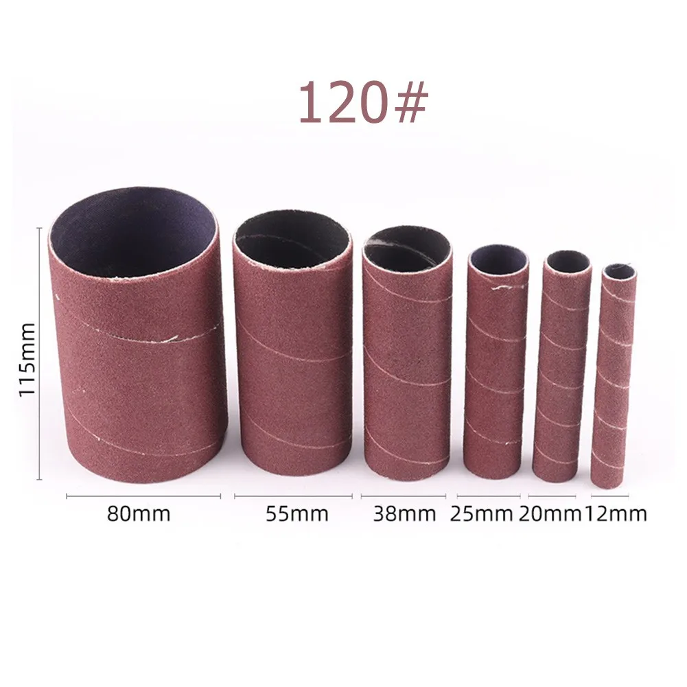 6 pezzi 115mm altezza 12-80mm 80/120 grana Kit di manicotti per tamburo abrasivo per lucidare metalli plastica e ruote per lucidare il legno