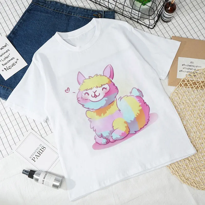 Girl Clothes Summer Fashion T-shirt Alpaca Cute Boy T-shirt Animal Lion Kids Tshirt Print Children Top Crew Neck Cartoon T Shirt