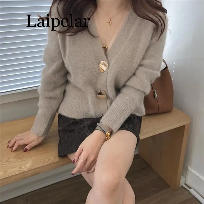 Solid Elegant Women Cardigans Casual V-Neck Cashmere Knitted Women Sweaters Coat Slim Autumn Winter Clothes Female