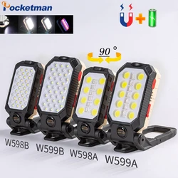 Luz de trabajo LED COB plegable, linterna portátil recargable por USB, linterna impermeable, Lámpara de trabajo de Base magnética, luz de Camping