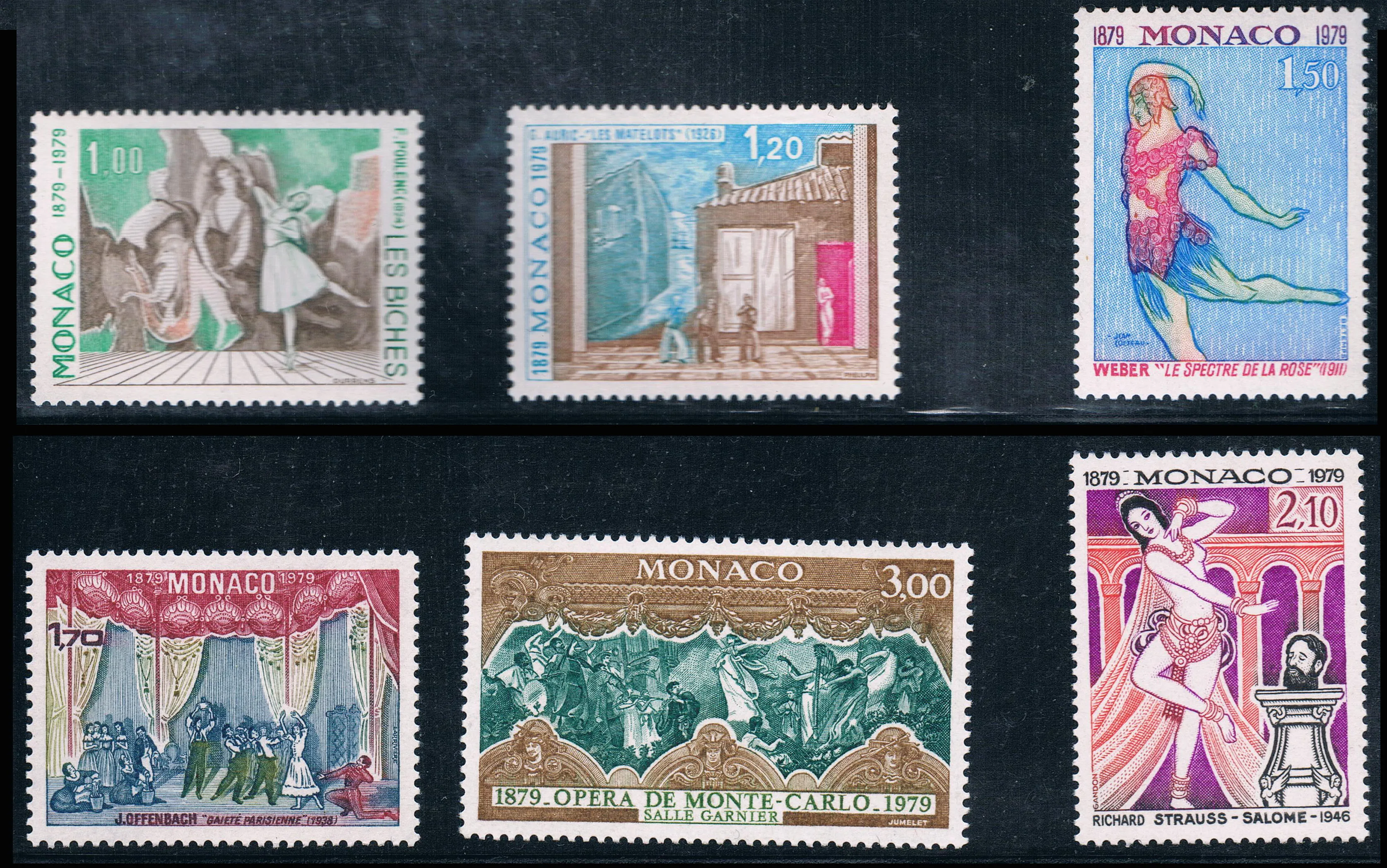 6Pcs/Set New Monaco Post Stamp 1979 Monte Carlo Gagnier Theatre II Sculpture Stamps MNH