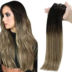 Full Shine Seamless Clip On Natural Human Hair Extension 8Pcs100g PU Clip Ombre Blond Color Skin Weft  Machine Remy For Women