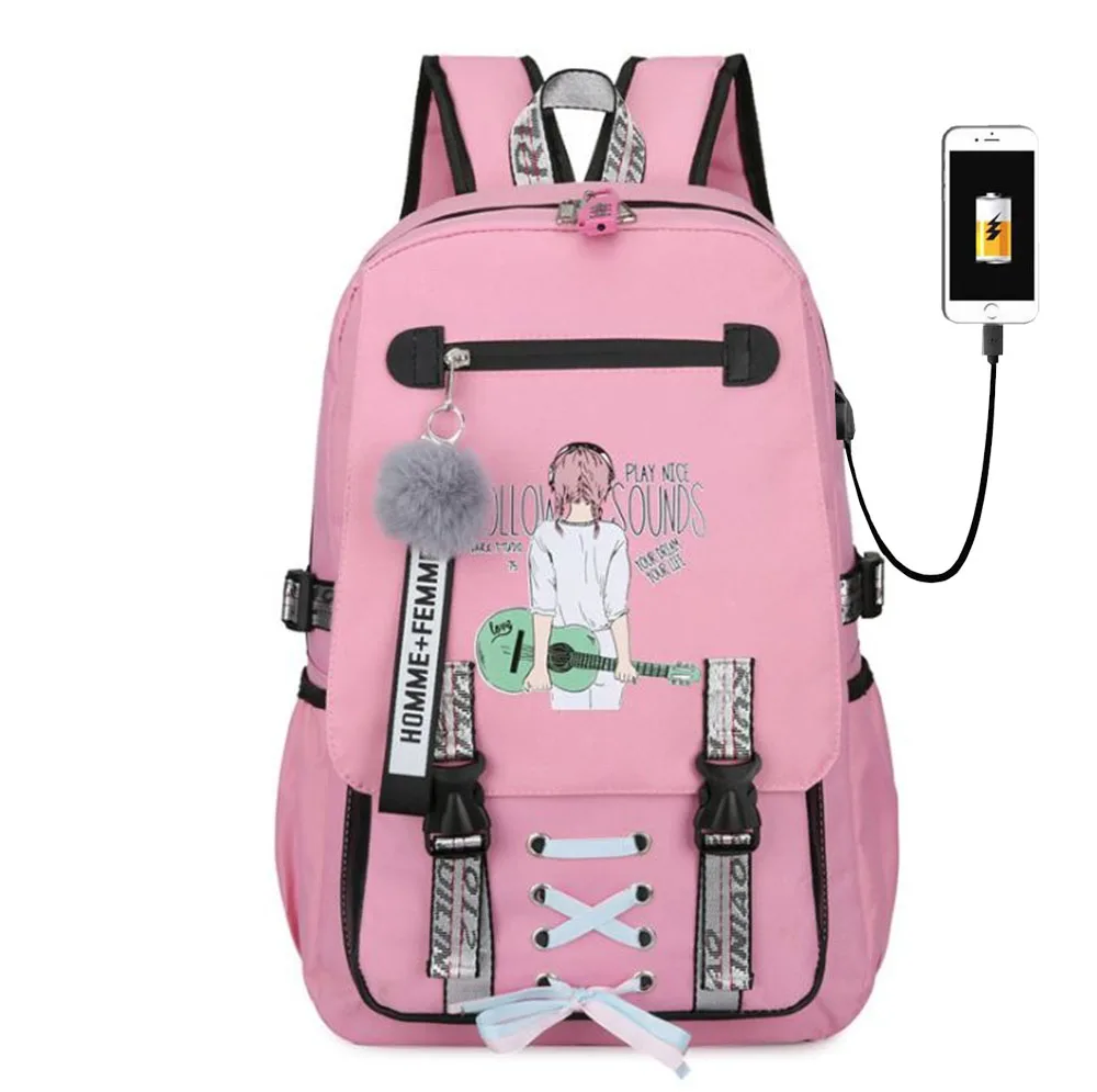 Sac à dos Kawaii pour filles, joli sac à dos de voyage vert, antivol, chargeur USB, pour ordinateur portable