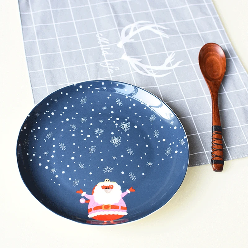 Christmas Dishes Bone China Dinner Dish Ceramic Plate Tableware Plates for Breakfast Cake Snack Food Decorative Kitchen Gift