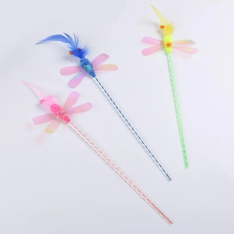 Cat Toys Cat Wand Pet Supplies Feather Dragonfly Sequins Cat Toy Wand Cat Teaser Wand Toys for Cats Kitten