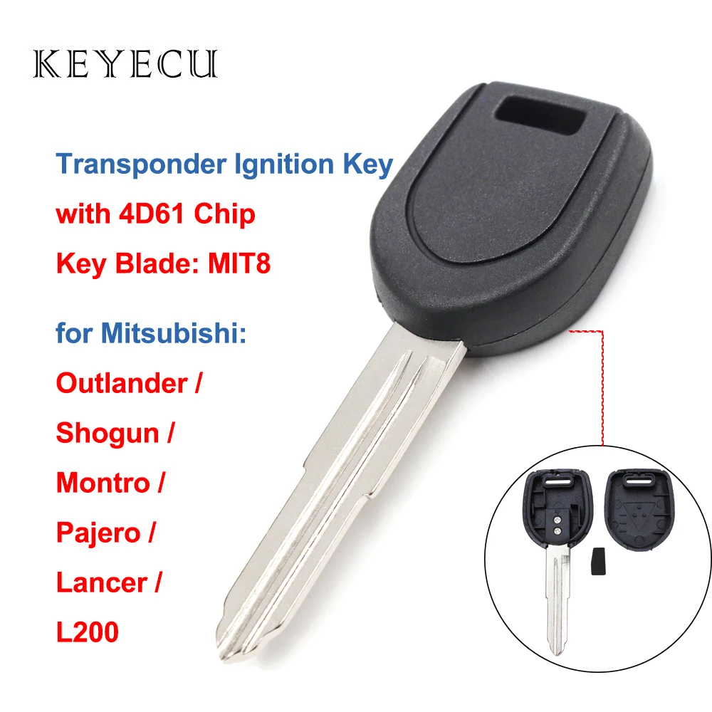 Keyecu Uncut Transponder kluczyk zapłonowy do Mitsubishi Lancer Outlander L200 Shogun Pajero Montero z chipem 4D61