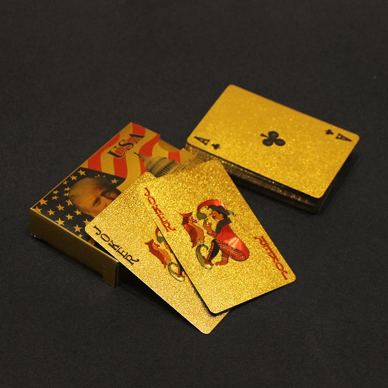 New Arrive President Trump Package Poker 24k Gold Playing Card Wear-resistant Texas Baccarat Waterproof Magic Tricks Gift