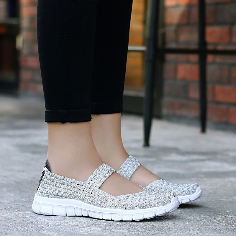 Casual Shoes Woman Sneakers Summer Flat Shoes Breathable Mesh Women Vulcanize Shoes Soft Bottom Women woven Shoes