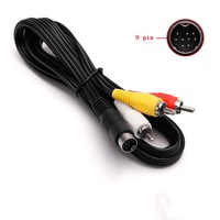 Black 9 Pin 6 ft  RCA Composite AV Cable For SEGA Genesis 2 & 3