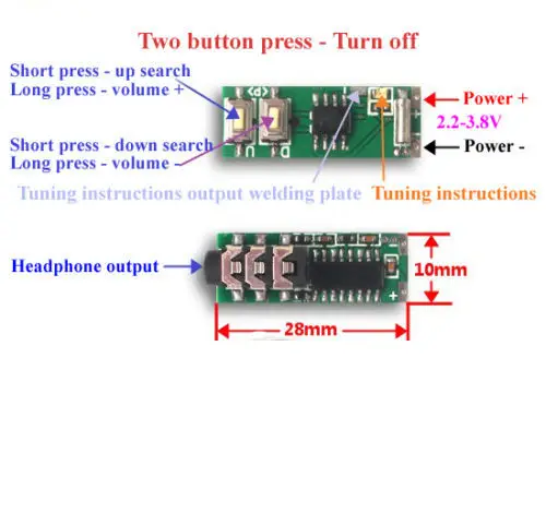 Модуль FM-радиоприемника 70-108 МГц MCU DSP стерео отключение питания частота памяти громкость 3,7 в мощность 3,5 мм аудиовыход
