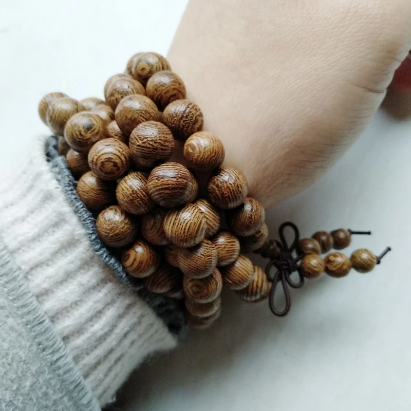 Natural Wenge Wood Buddha Bracelet Wood Buddhist Mala Necklace 108 Wood 108 Beads Necklace Healing Beads Ornament Gift