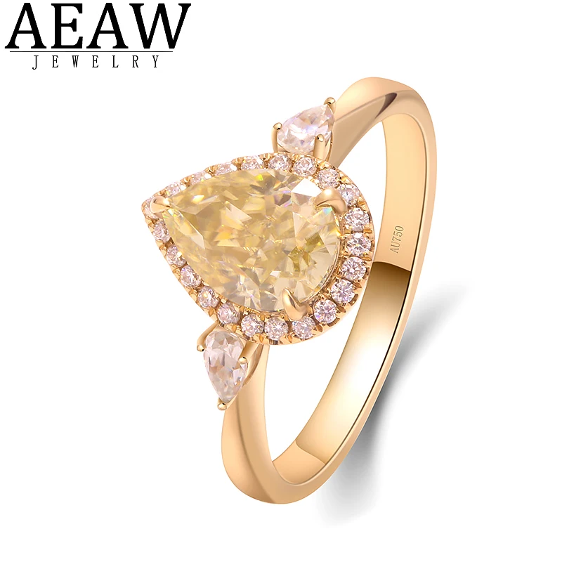 

1.0ct 5x8mm Pear Brilliant Cut Yellow Moissanite Engagement Ring Three Stone Ring Solid Real 14K Yellow Gold For Women