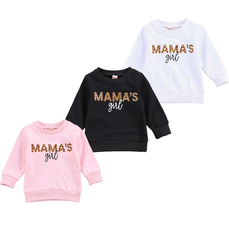 lioraitiin 0-3Years Infant Baby Boy Girl Autumn Sweatshirts Long Sleeve Letter Printed Pattern T-shirt White/ Black/ Pink