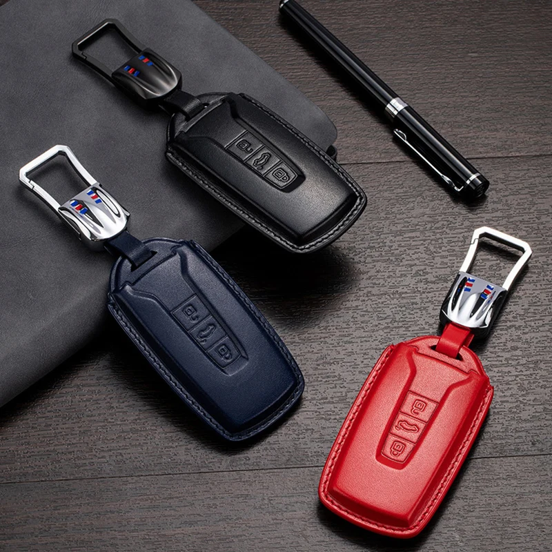 Genuine Leather 3 D Key Cover Case for VW Volkswagen Touareg 2018 2019 2020 2021 Cover 3 Button Remote Car Accessories