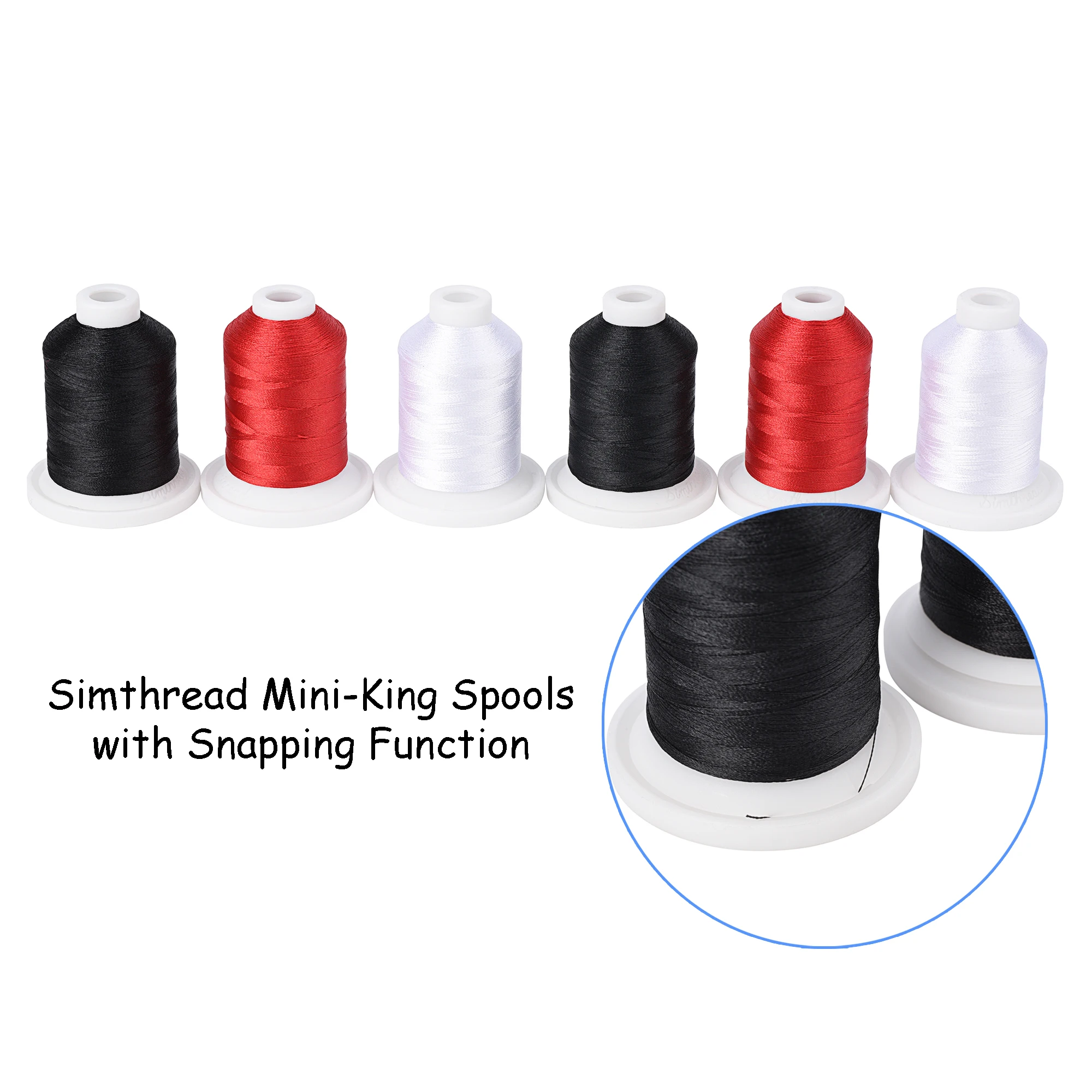 Simthread Polyester Embroidery Machine Thread 21 Upgraded Snap Spools  800Y - 3 Classic Colors, White Black Red or Grey