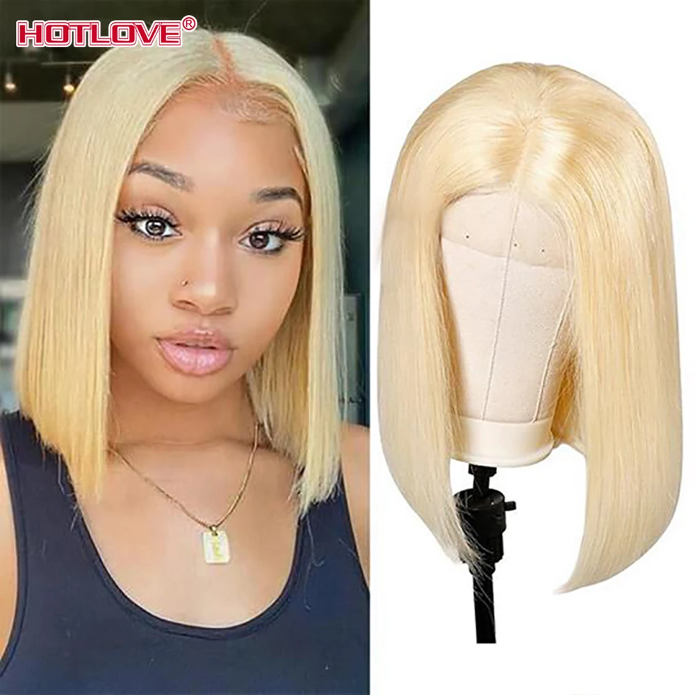 

613 Honey Blonde Bob Wig Straight Lace Human Hair Wigs 13x1 T Part Transparent Lace Pre Plucked Remy Short Wigs For Women