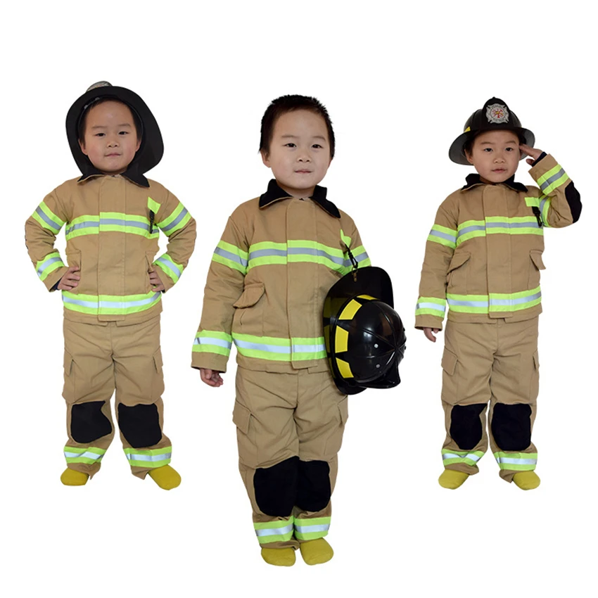 Children Halloween Party Costumes Cotton Linen Fireman Sam Performance Exercise Clothing Set Firefighter Police Uniforms