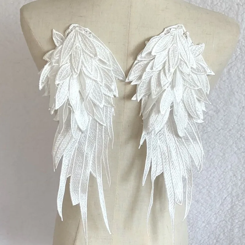 1Pair 40*16CM Large White Black 3d Angel Wing Embroidery Patch Applique Flower Sewing On Dress Clothes Decoration Diy Patches