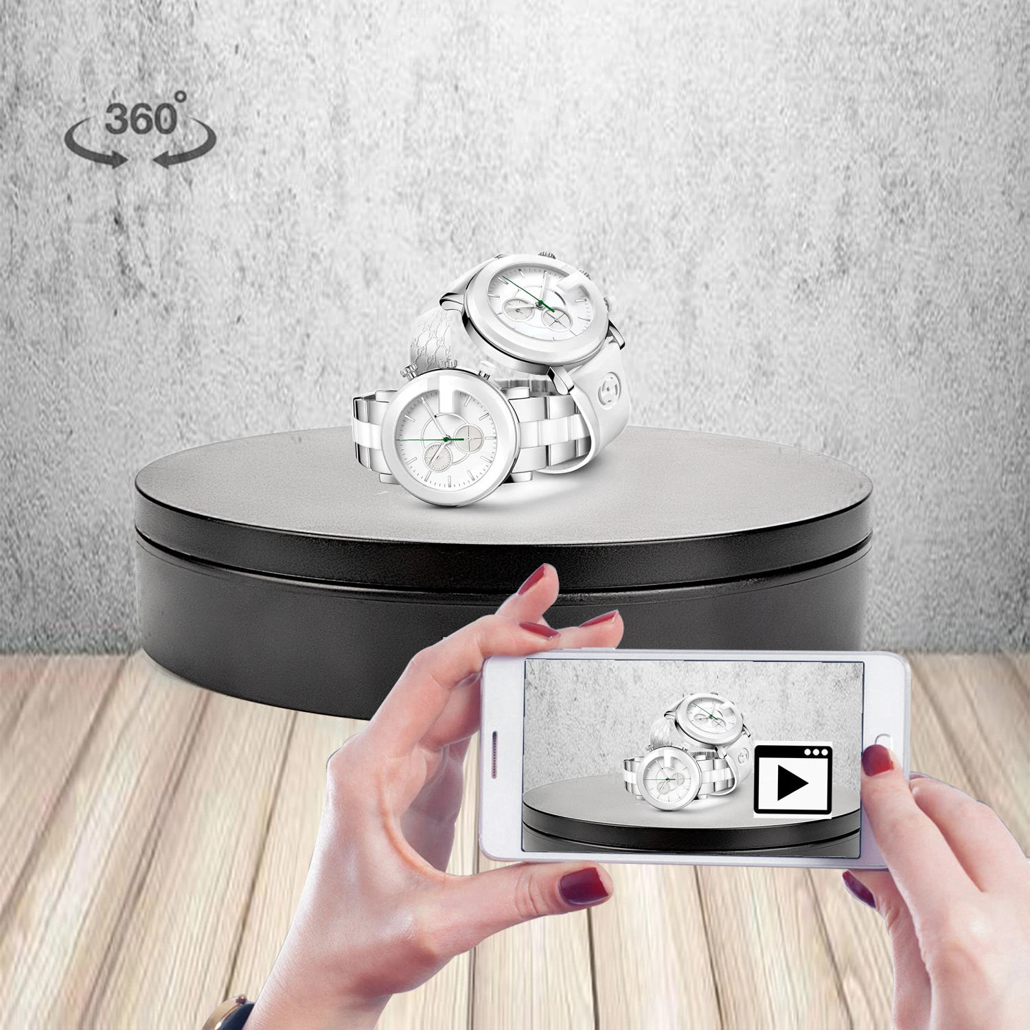 Black Matte Motorized Rotating Display Stand Turntable Bearing 0-5KG Battery/USB Use Photography Spinner for Jewelry Cake