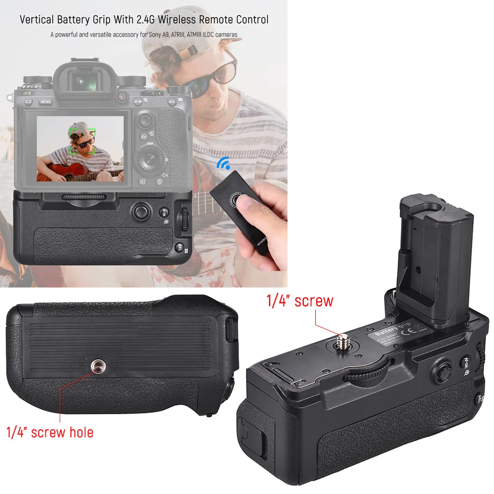 2019 New JINTU Vertical  Power Battery Grip Pack Holder  for SONY NEX A7RIII A7R3 A9 DSLR  Mirrorless Camera VG-C3EM