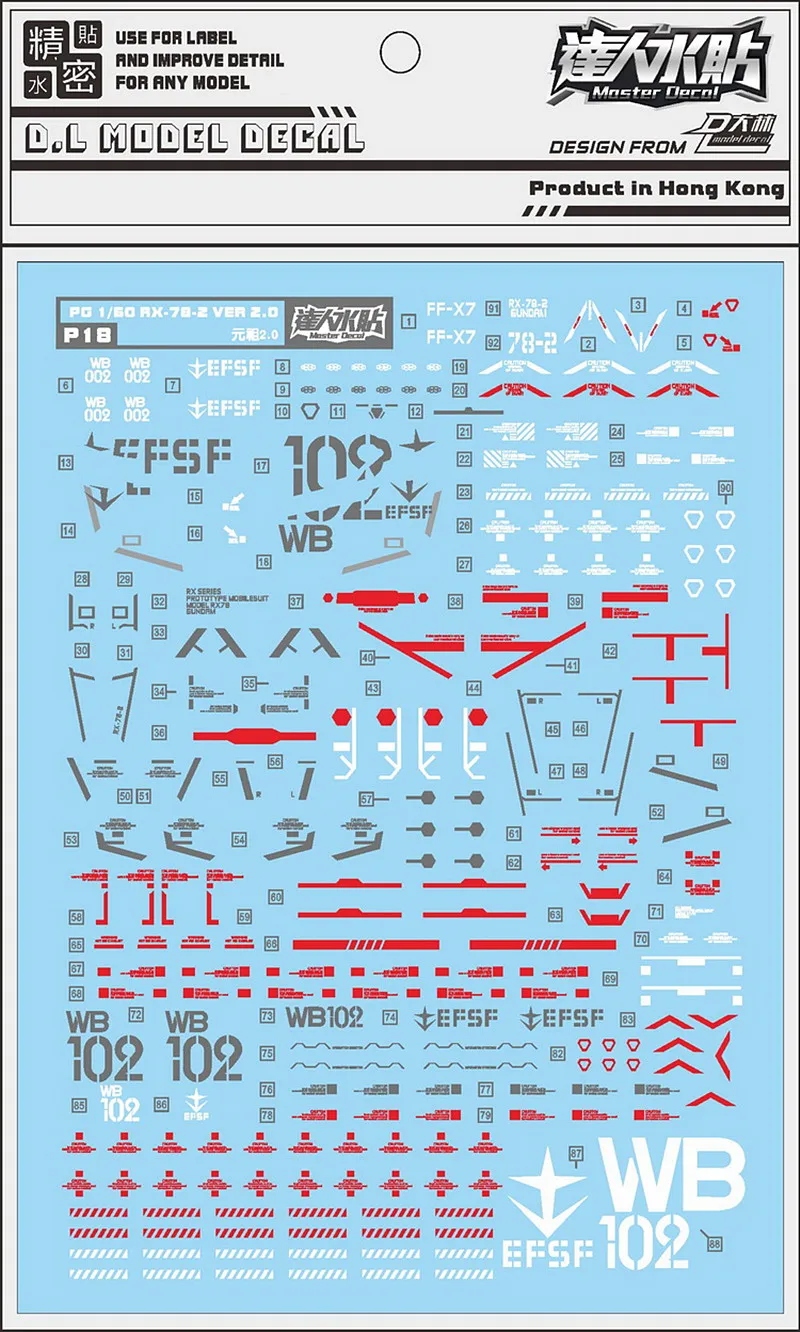 D.L high quality Decal water paste For PG 1/60 RX-78-2 2.0 DL204